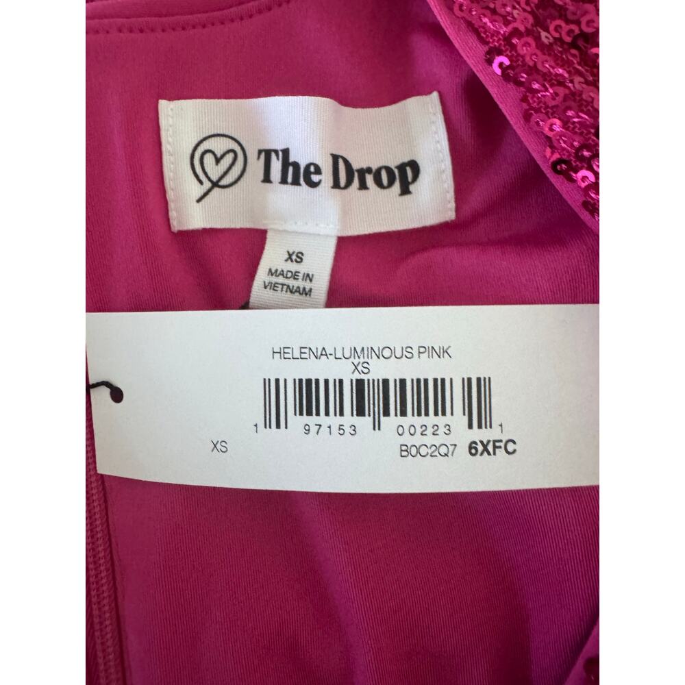 NWT The Drop Helena Sequin Wrap Dress Luminous Pink Size XS - Picture 10 of 12